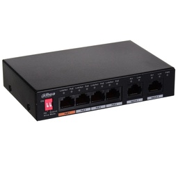 [PFS3006-4ET-60-V2] SWITCH DAHUA COMERCIAL DE CAPA 2, 4 PUERTOS POE, 2 PUERTOS UPLINK, SOPORTA HI-POE 60W, ADMITE TRANSMISIÓN POE DE HASTA 250M.